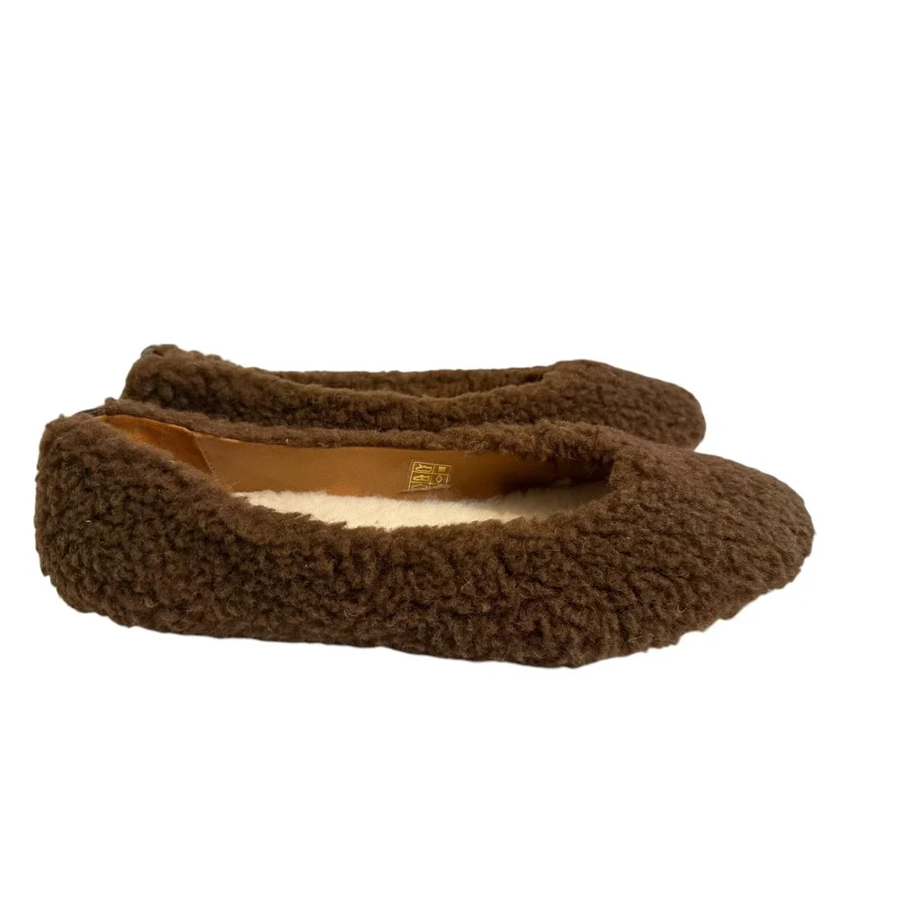 New Flattered Nina Faux Teddy Flat Brown Faux Fur Ballet Shoes EU 41 US 10.5